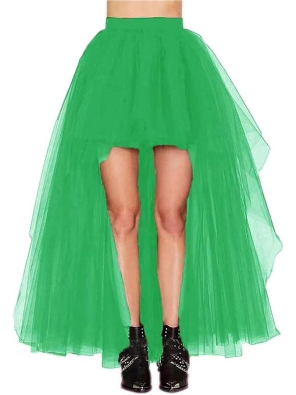 Women's Green Hi-Lo Long Tutu Tulle Bustle Elastic Imported Waist Skirt